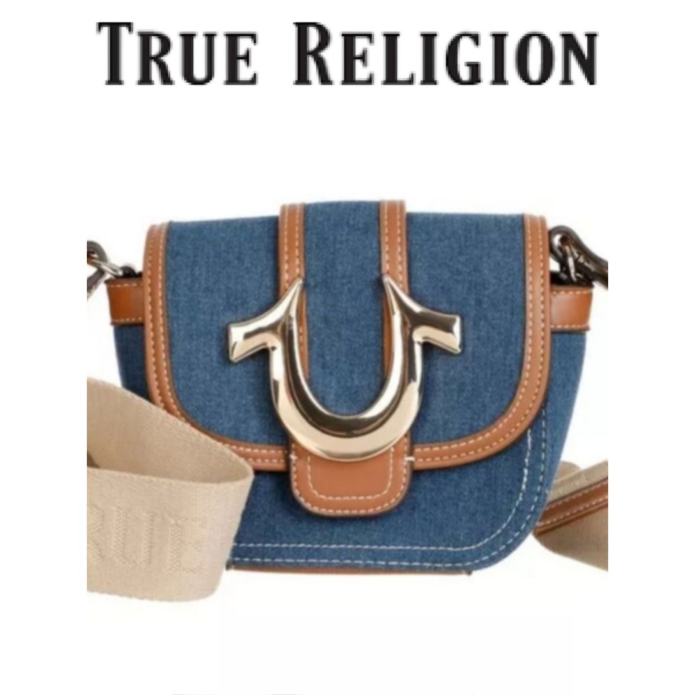 True Religion Mini Flap‎ Denim Horseshoe Logo Crossbody Bag